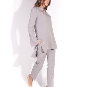 Anette Gray V Neck Bell Sleeve Tunic Top Long